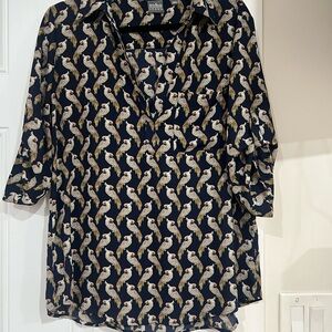 Soho Navy Blouse with Parrot Pattern